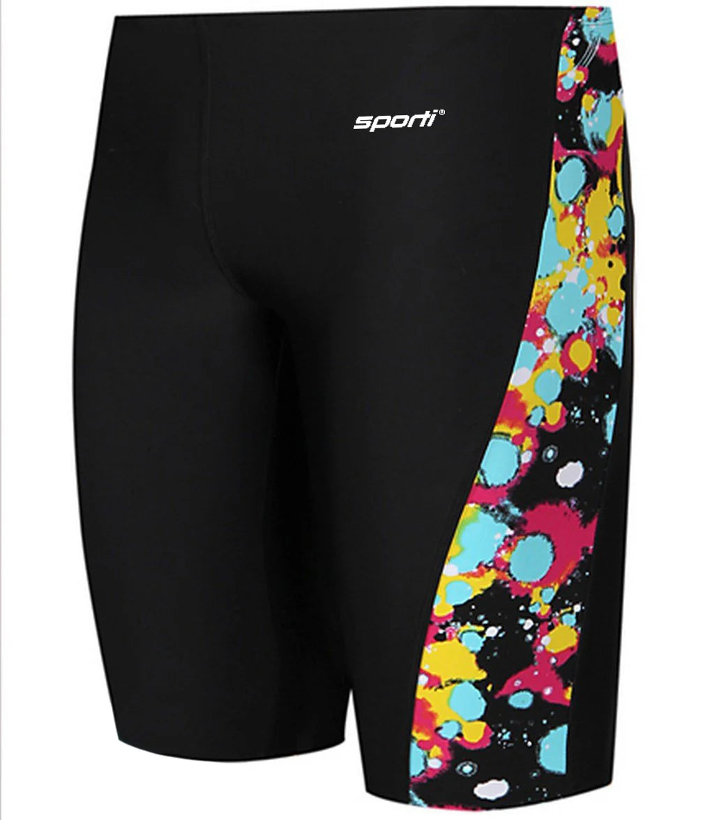 Sporti Paint Splatter Piped Splice Jammer Swimsuit