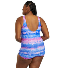 Sporti Plus Size HydroLast Malibu Sunrise Chlorine Resistant Conservative Scoop Back One Piece Swimsuit