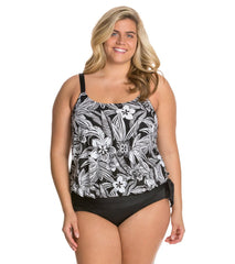 Beach House Women's Plus Size Bay Dreaming  Sarah Side Tie Blouson Tankini Top