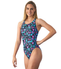 EQ Swimwear Women's Abstract Harmony Long Torso One Piece Swimsuit