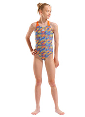 Arena Girls' Draft Print V Back One Piece Swimsuit (Little Kid, Big Kid)