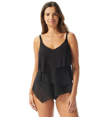 Coco Reef Women's Classic Solids Flourish Bra Sized Tier Mesh Tankini Top (C/D/DD Cup)