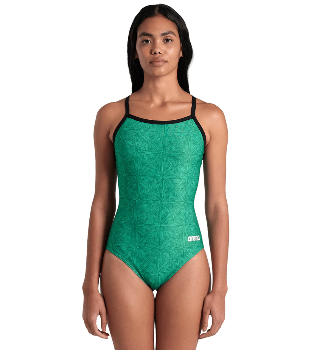 Arena Women's Abstract Tiles Lightdrop Back One Piece Swimsuit