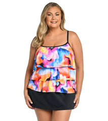 Maxine Women's Plus Size Watercolor Bliss Tiered Tankini Top