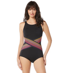 Gabar Women's Retro Stripe Color Block One Piece Swimsuit (C/D Cup)