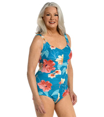 Maxine Women's Crafted Botanical Shirred Front Girl Leg One Piece Swimsuit