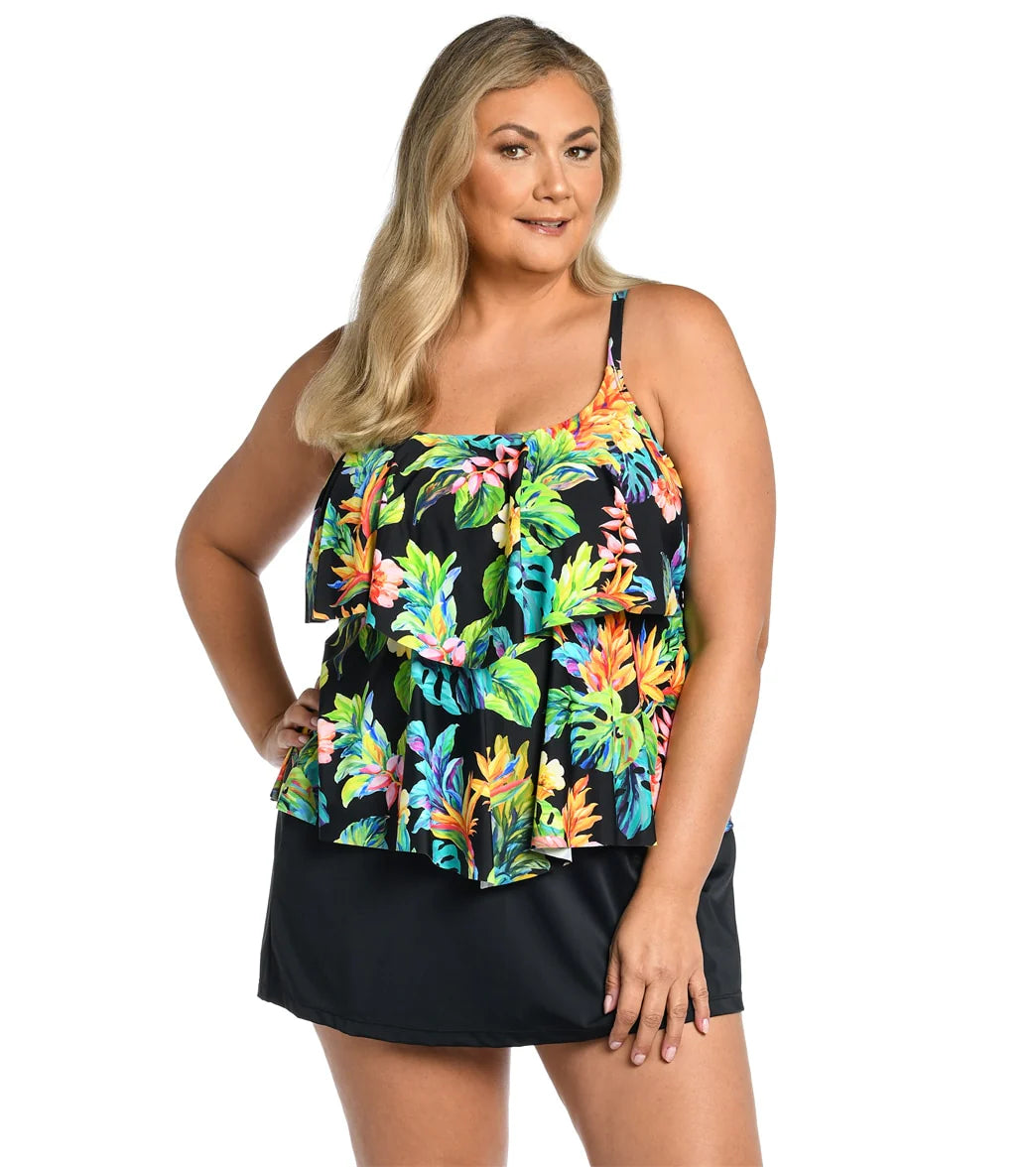 Maxine Women's Plus Size Oahu Oasis Tiered Tankini Top