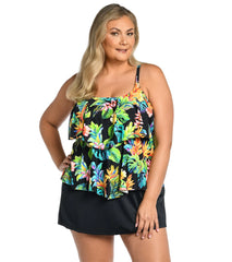 Maxine Women's Plus Size Oahu Oasis Tiered Tankini Top