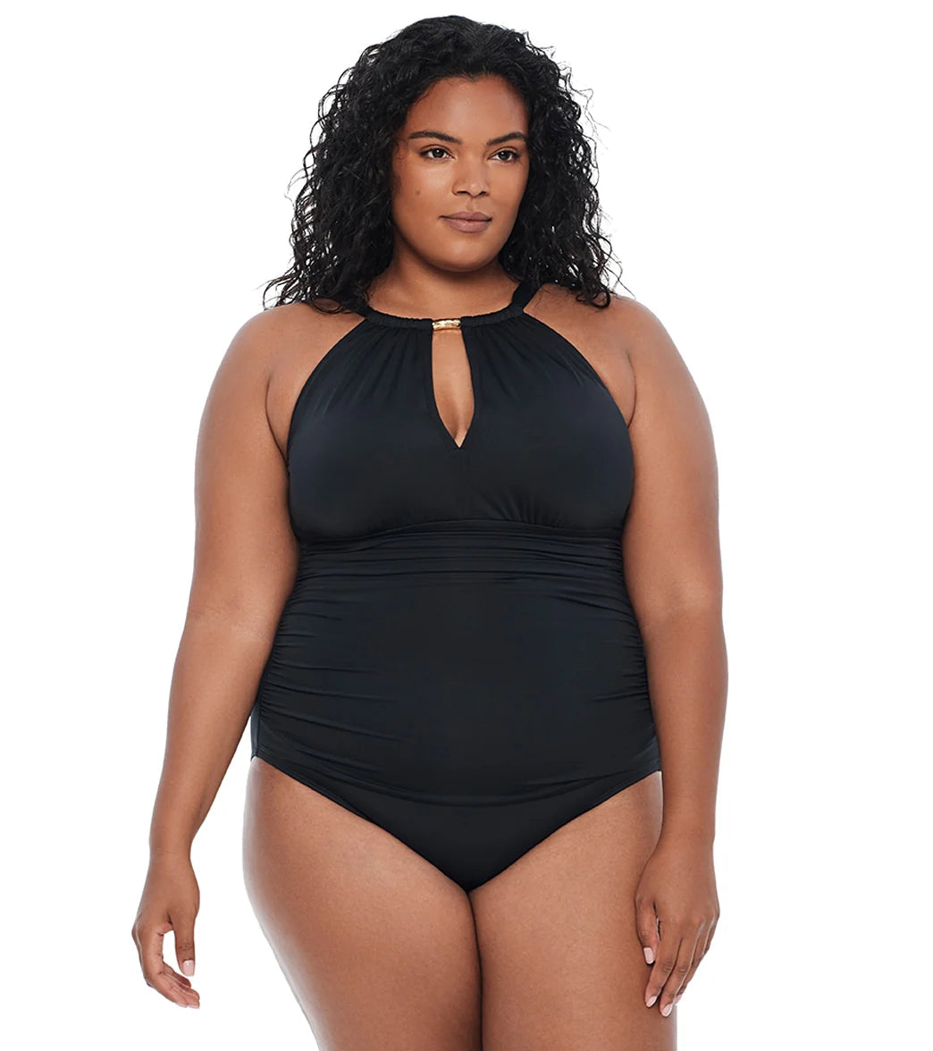 Lauren Ralph Lauren Women's Plus Size Beach Club High Neck One Piece Swimsuit