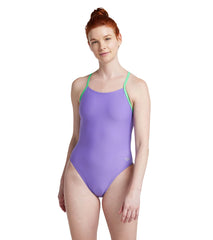 Speedo Vibe Women's Solid Double Lace Back One Piece Swimsuit