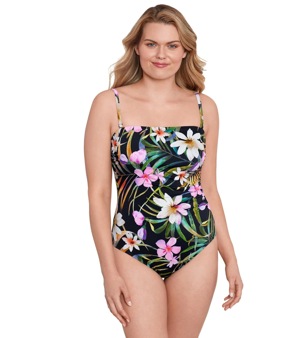 Longitude Women's Elysian Fields Side Shirred Bandeau Long Torso One Piece Swimsuit
