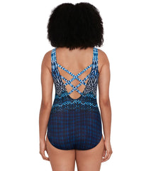 Longitude Women's Crown Jewels Double Cross Back Tank Long Torso One Piece Swimsuit