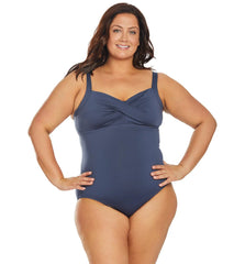 TYR Women's Plus Size Solid Twisted Bra Chlorine Resistant Controlfit One Piece Swimsuit