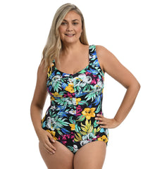 Maxine Women's Plus Size Island Mist Girl Leg One Piece Swimsuit