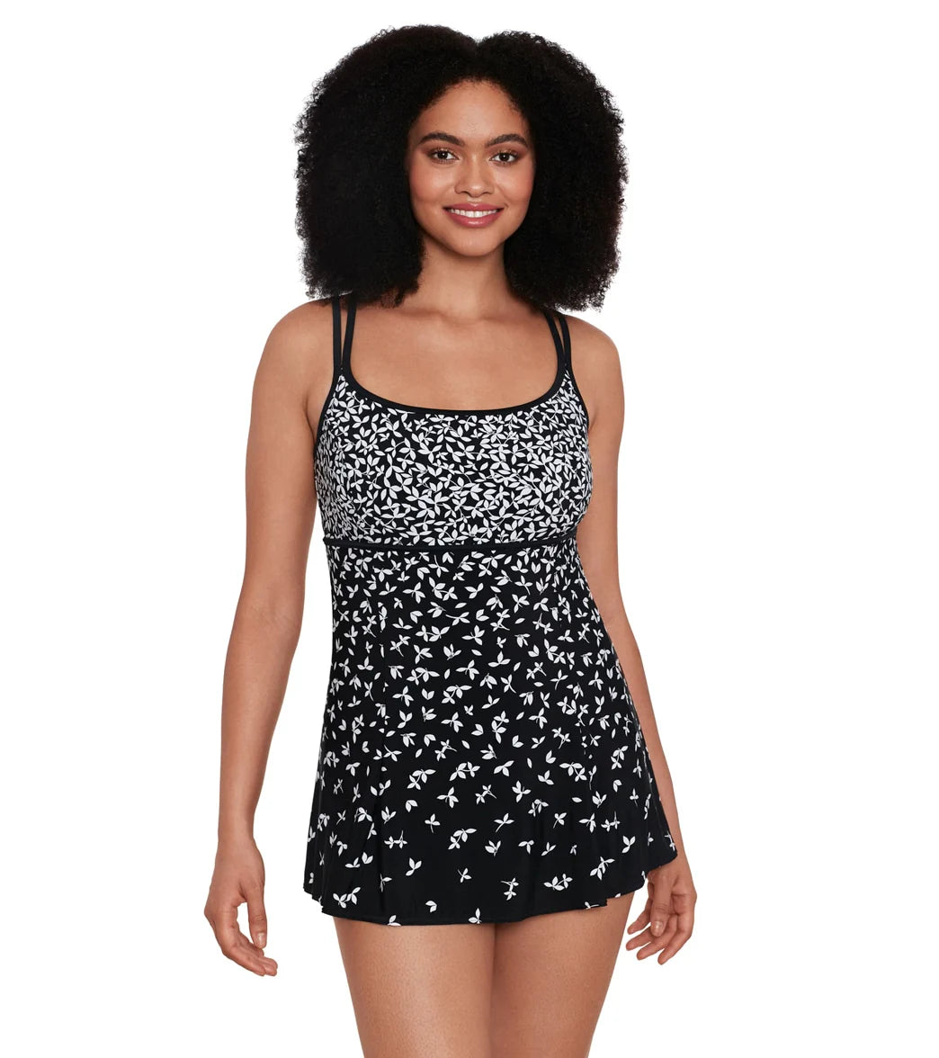 Longitude Women's Petals in Love Empire Princess Seam Long Torso Swim Dress