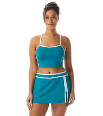 Beach House Women's Piping Solid Plateau Racer Back Crop Top