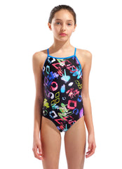 Arena Girls' Graffiti Swimsuit Light Drop Back One Piece Swimsuit (Little Kid, Big Kid)