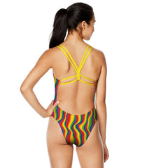 Speedo Pride Women's Printed Double Strap One Piece Swimsuit