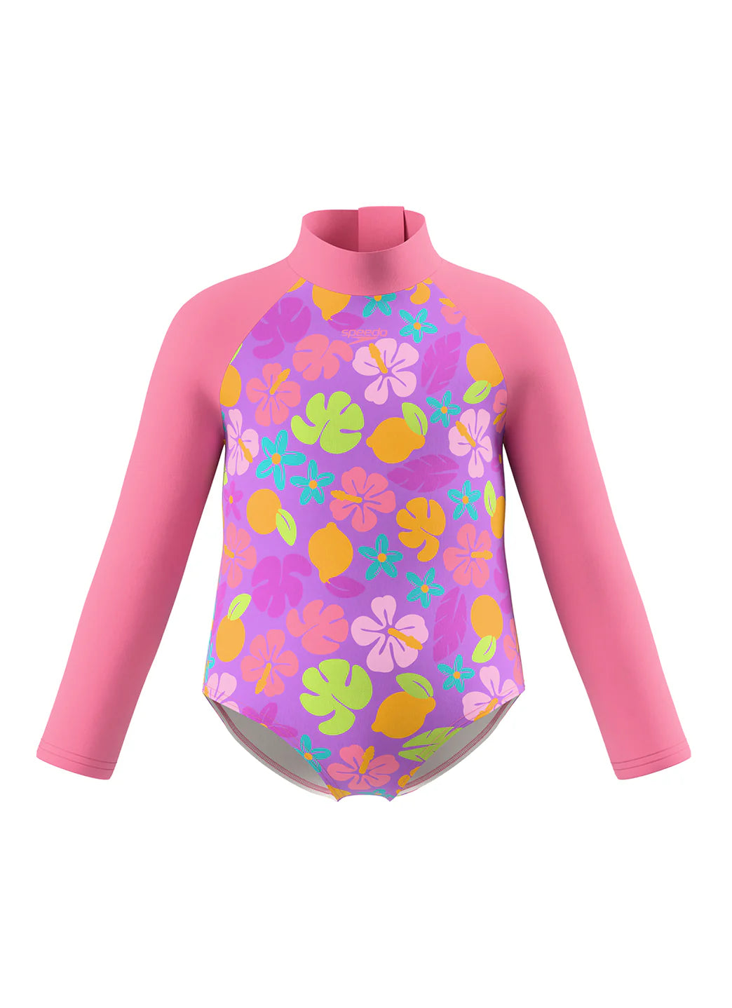 Speedo Girls' Tropical Print Long Sleeve One Piece Swimsuit (Baby, Toddler, Little Kid)