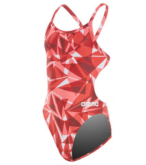Arena Girls' Shattered Glass Challenge MaxLife Thin Strap Open Back One Piece Swimsuit