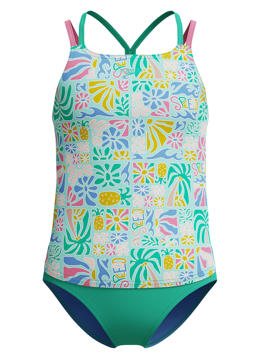 Speedo Girls' Print Strappy Two Piece Tankini Set (Little Kid, Big Kid)