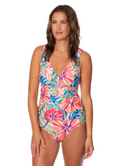 Jantzen Women's Garden Explosion Amber V Neck Tankini Top