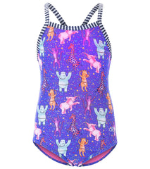 Dolfin Girls' Dancin' Feet Printed One Piece Swimsuit (Little Kid)