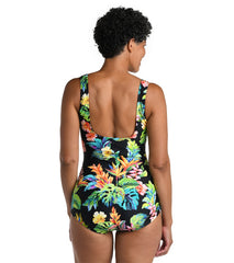 Maxine Women's Oahu Oasis Shirred Front Girl Leg One Piece Swimsuit