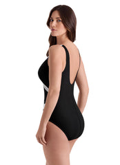 Longitude Women's Long Torso Texture Luxe Side Shirred Surplice One Piece Swimsuit