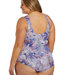 Sporti Plus Size Jungle Floral Conservative Printed Girl Leg One Piece Swimsuit