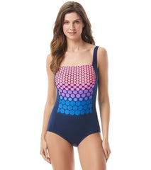 Gabar Chlorine Resistant Diving Dots Square Neck Sarong One Piece Swimsuit (C/D Cup)