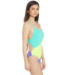 Sporti Renew Chlorine Proof Colorblock Tie Back One Piece Swimsuit