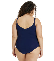 Arena Women's Plus Size Solid Jewel V Back One Piece Swimsuit