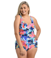 Maxine Women's Plus Size Jungle Vines Girl Leg One Piece Swimsuit