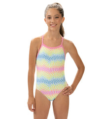 Dolfin Girls' Rainbow Check Printed One Piece Swimsuit (Big Kid)