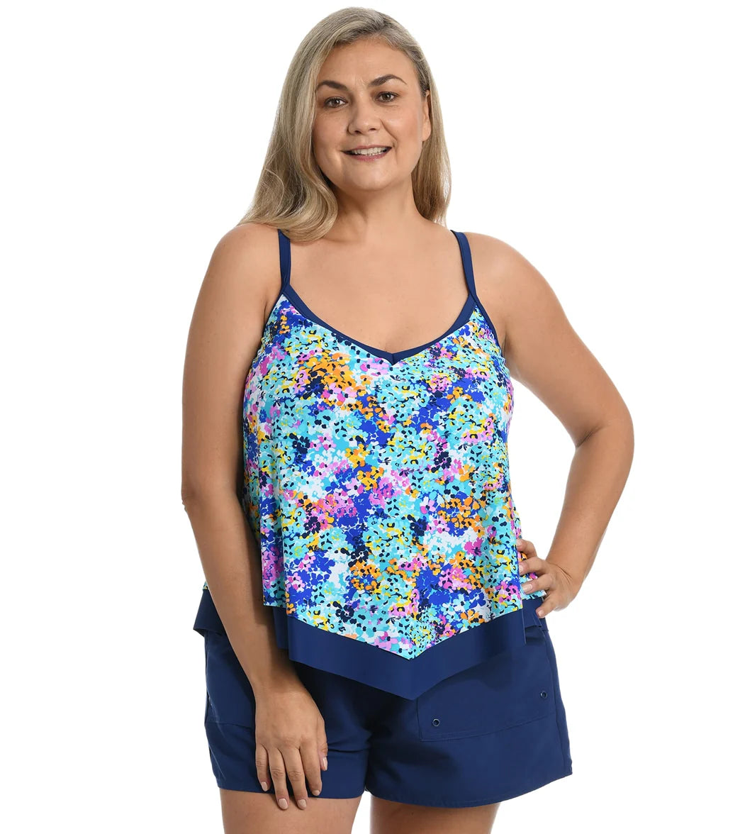 Maxine Women's Plus Size Hydrangea Hills Flutter Tankini Top