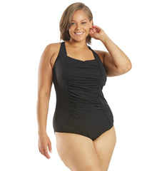 Speedo Women's Plus Solid Shirred Tank One Piece Swimsuit