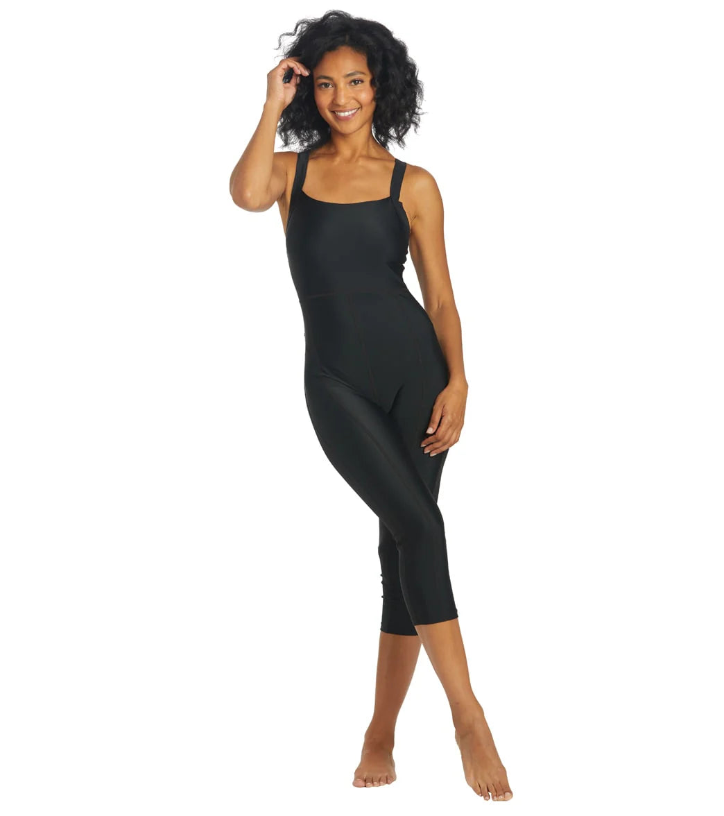 Sporti Active Solid One Piece Cropped Swim Unitard