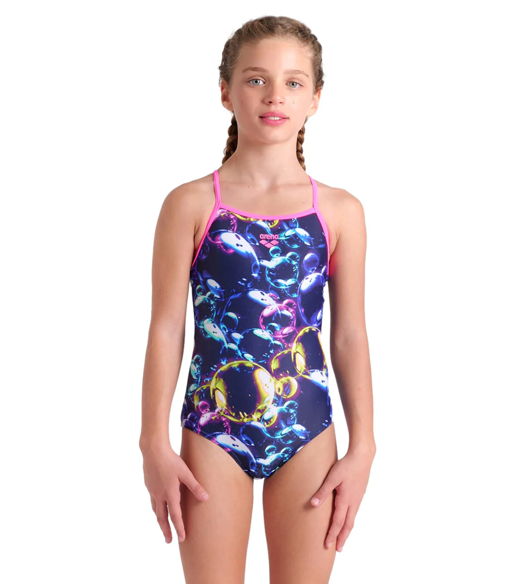 Arena Girls' Soap Bubbles Light Drop Back One Piece Swimsuit (Little Kid, Big Kid)