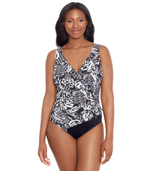 Longitude Women's Azteca Ruffle Surplice Long Torso One Piece Swimsuit