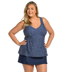 Maxine Women's Plus Size Seaside Dot Empire Tankini Top
