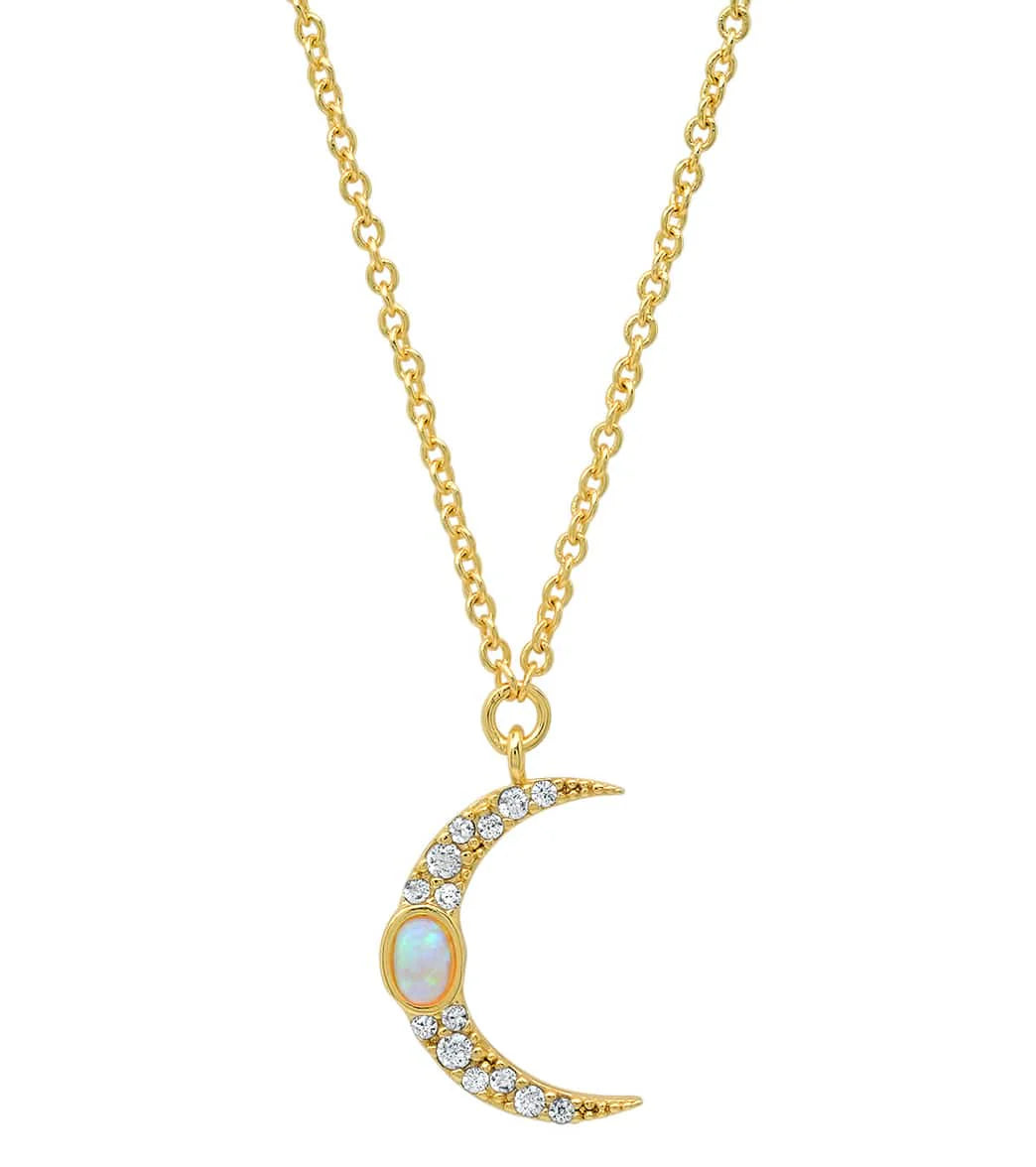 TAI Jewelry Pave Moon Pendant with Opal Accent