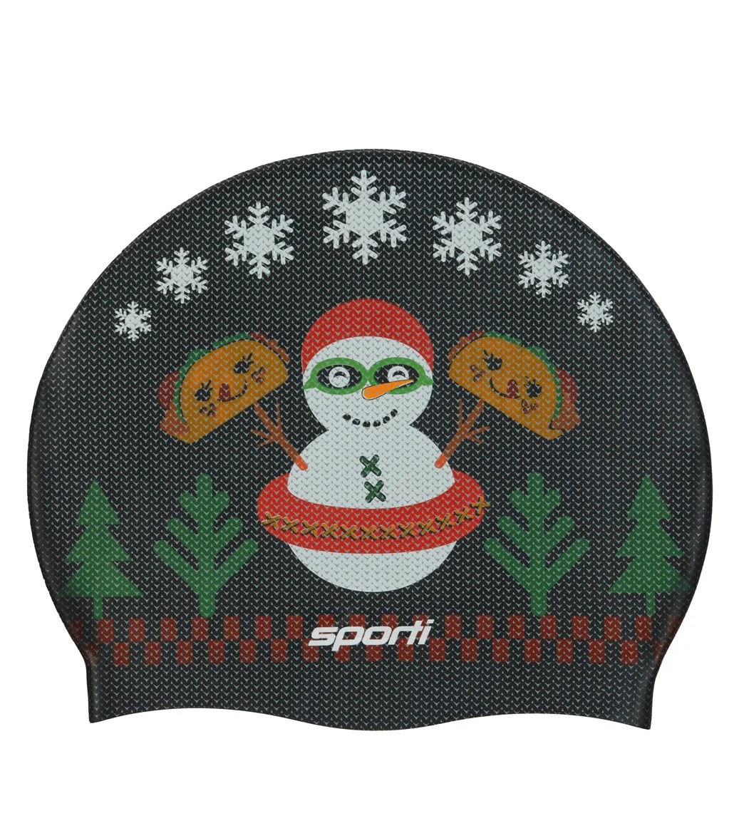 Sporti Limited Edition Granny Sweater Snowman Silicone Swim Cap Jr.