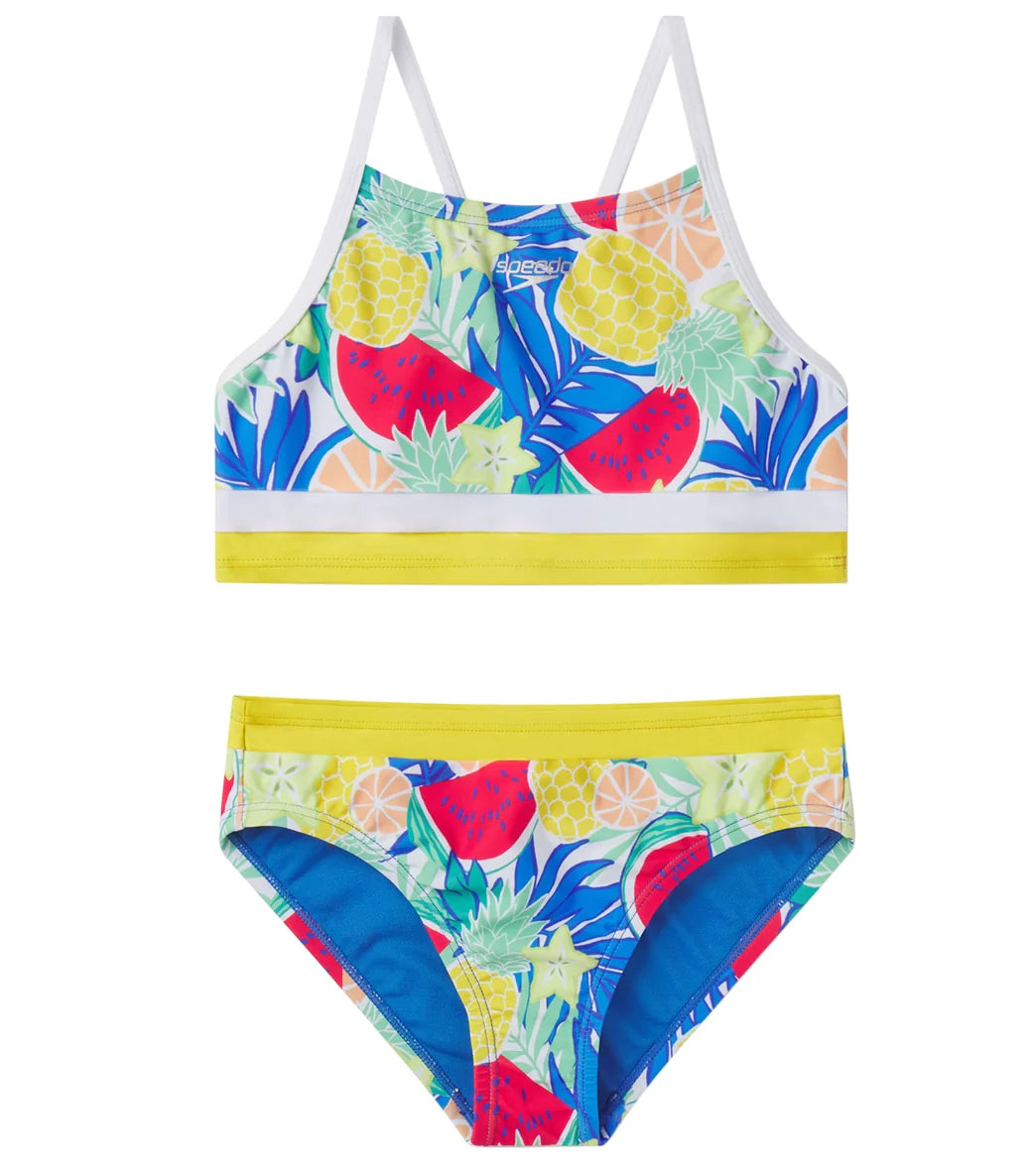 Speedo Girls' Print Block Two Piece Bikini Set (Big Kid)