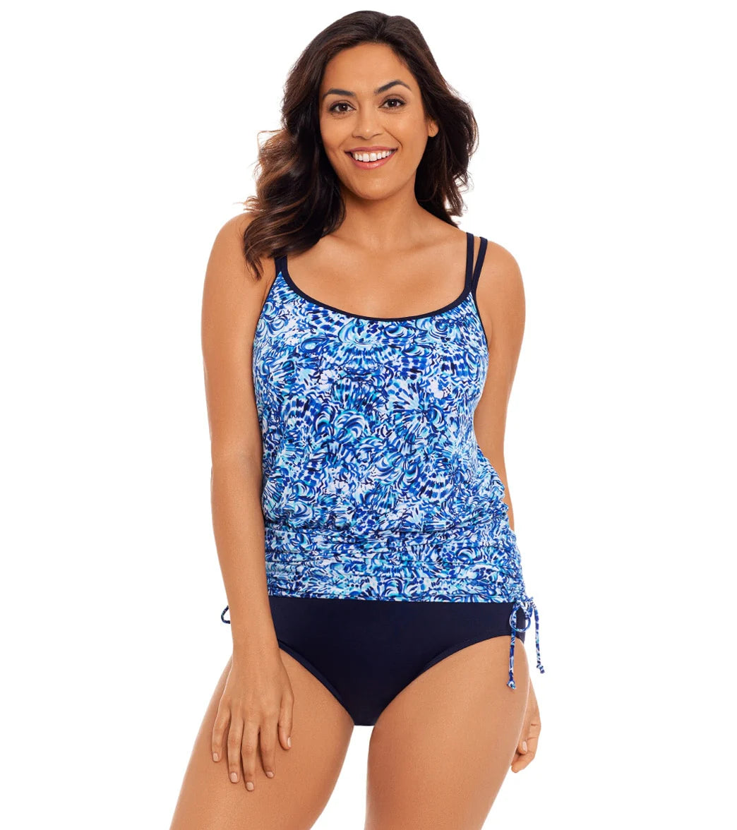 Longitude Women's Ocean Air Side Ruched Blouson One Piece Swimsuit