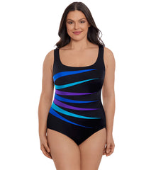 Longitude Women's Block It Up 7 Fold Fan Tank Long Torso One Piece Swimsuit