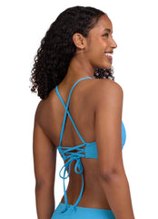 JOLYN Women's Blake Solid Ribbed Tie-Back Bikini Top