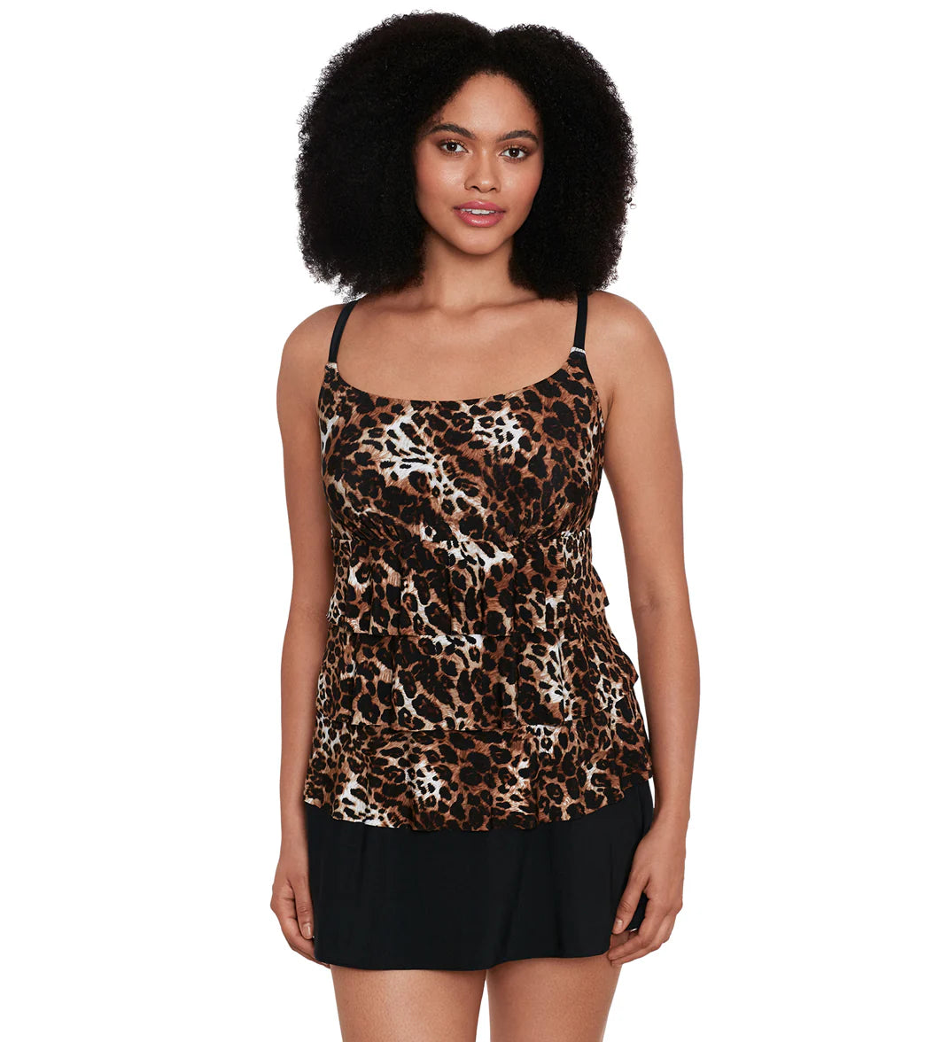 Longitude Women's Catcall Ruffle Faux Skirtini One Piece Swimsuit