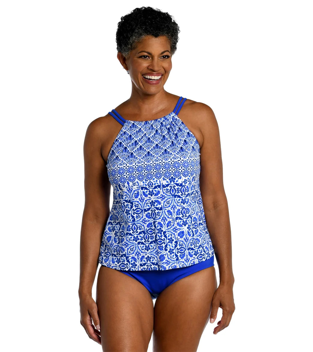 Maxine Women's Grecian Tile High Neck Tankini Top