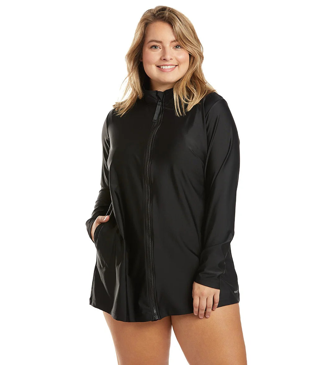 Sporti Plus Size Women's Solid L/S UPF 50+ Zip Up Rash Guard